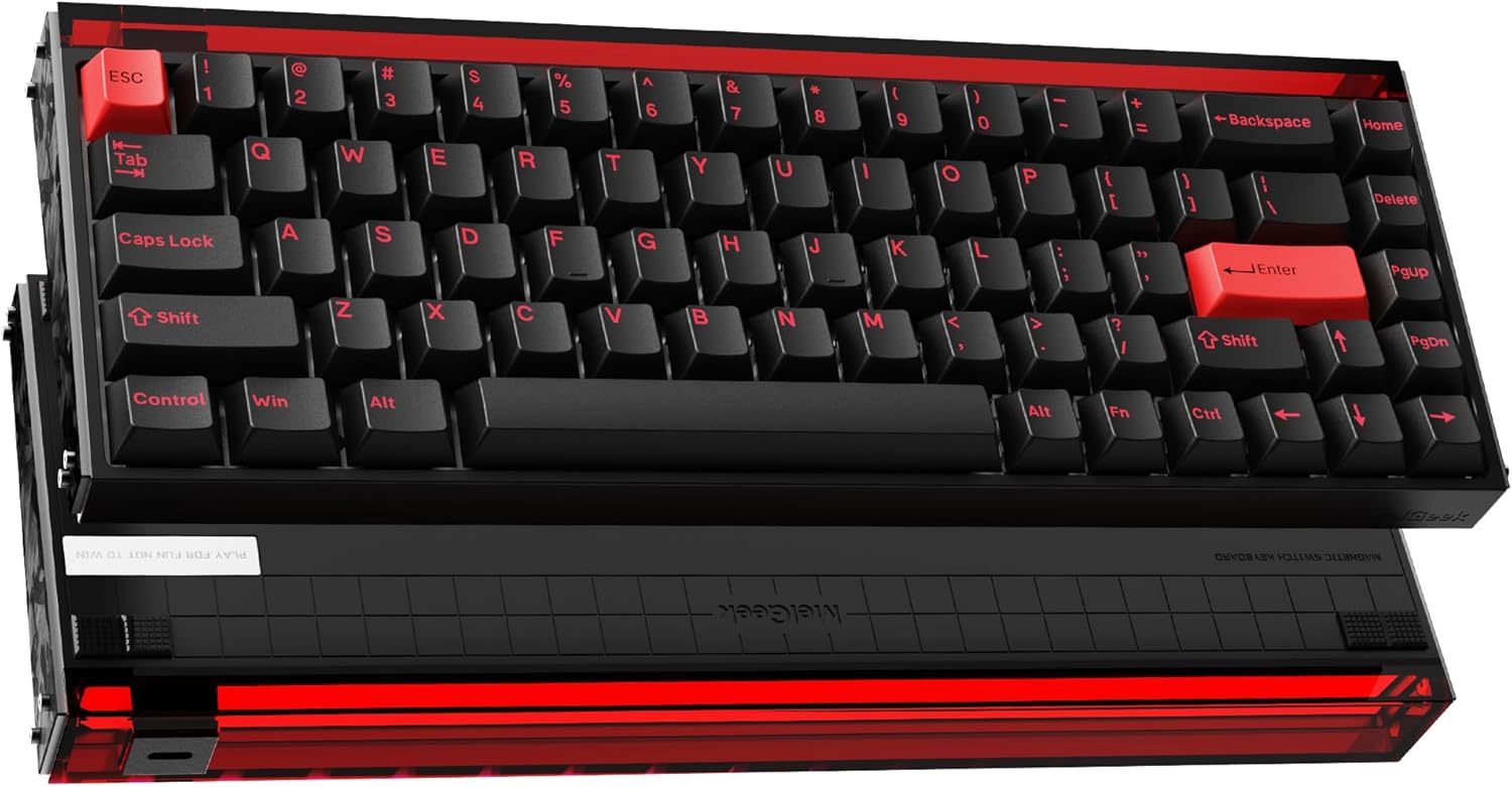 MelGeek MADE68 Ultra Wired Keyboard, Hall Effect Magnetic Switch Gaming Keyboard, 65% Compact Rapid Trigger, Hot-Swappable, RGB Snap Tap & Adjustable Actuation, Online HIVE Custom, Aluminum Case-Red