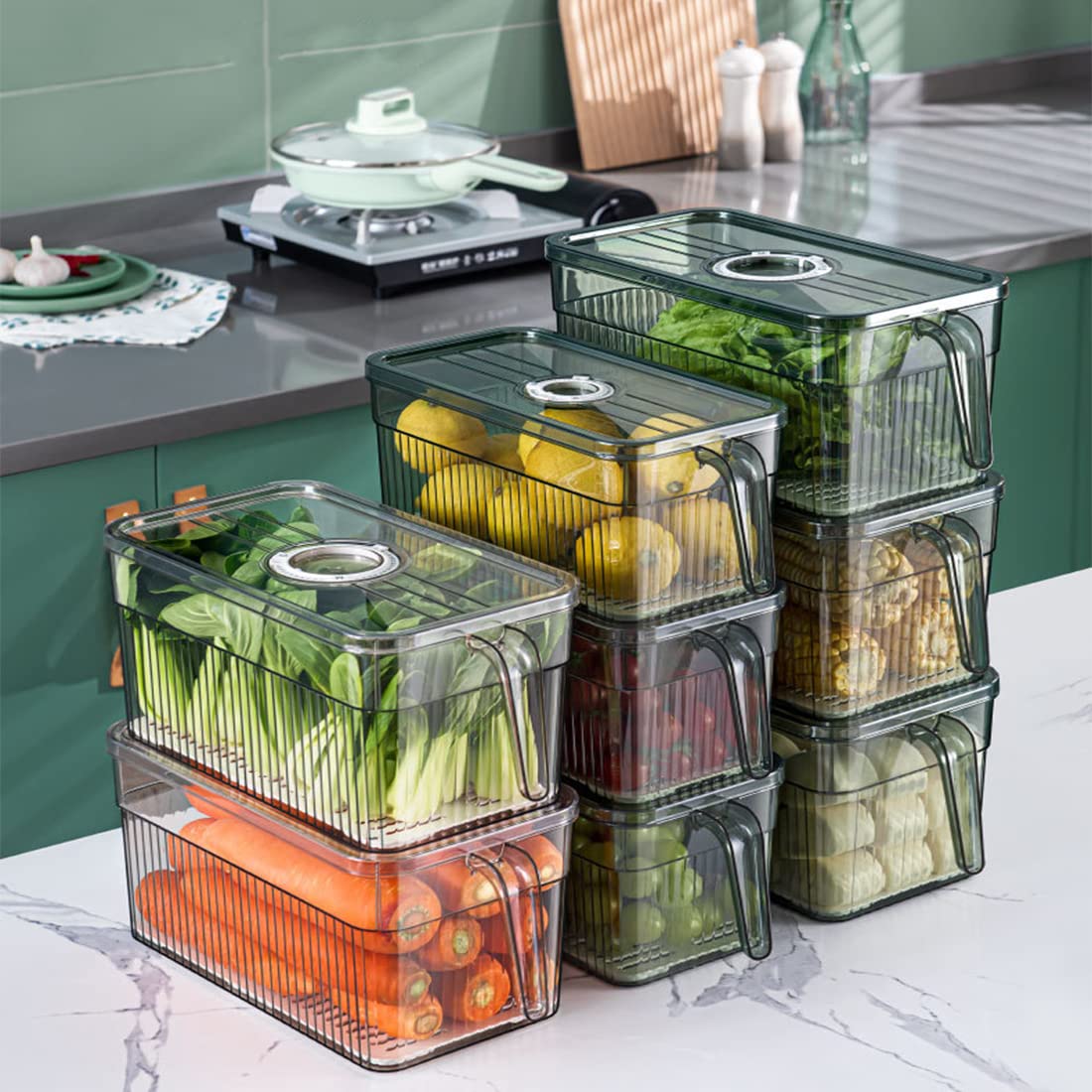 Organizer Frigorifero 10 Pezzi KUMD - Trasparenti, Senza BPA, Impilabili - Foto 14