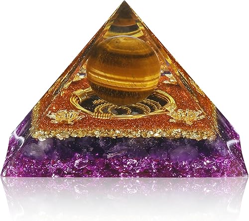 Hopeseed Pirámide de cristal de orgón, amatista y ojo de tigre, cristales curativos, pirámide para energ positivo, reducir el estrés, la meditación