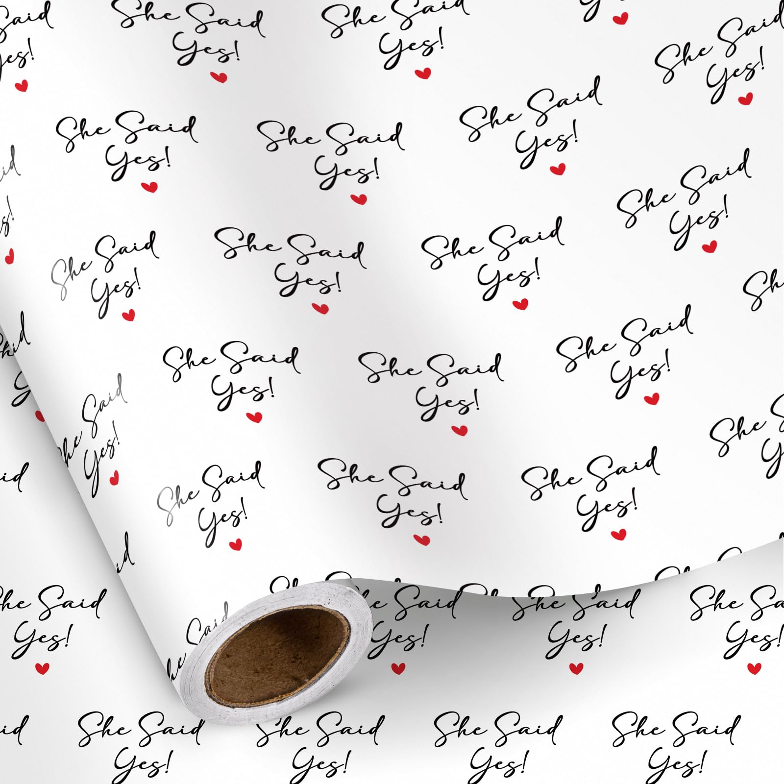 RUSPEPA Wedding Wrapping Paper Mini Roll, She Said Yes with Heart Pattern, Elegant Gift Wrap for Engagement, Proposal & Bridal Shower, 43.2cm x 5m