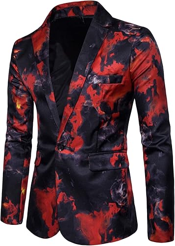 DGKaxiyaHM Chaqueta estampada de un solo botonadura con un botón para hombre, ajuste delgado, traje deportivo de rendimiento holgado, ligero con