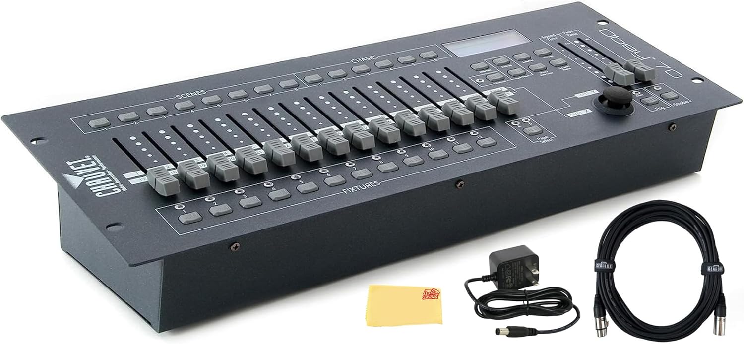 Chauvet DJ Obey 70 Universal DMX-512 384-Channel Lighting Controller Bundle with 25 ft. DMX Cable and Austin Bazaar Polishing Cloth