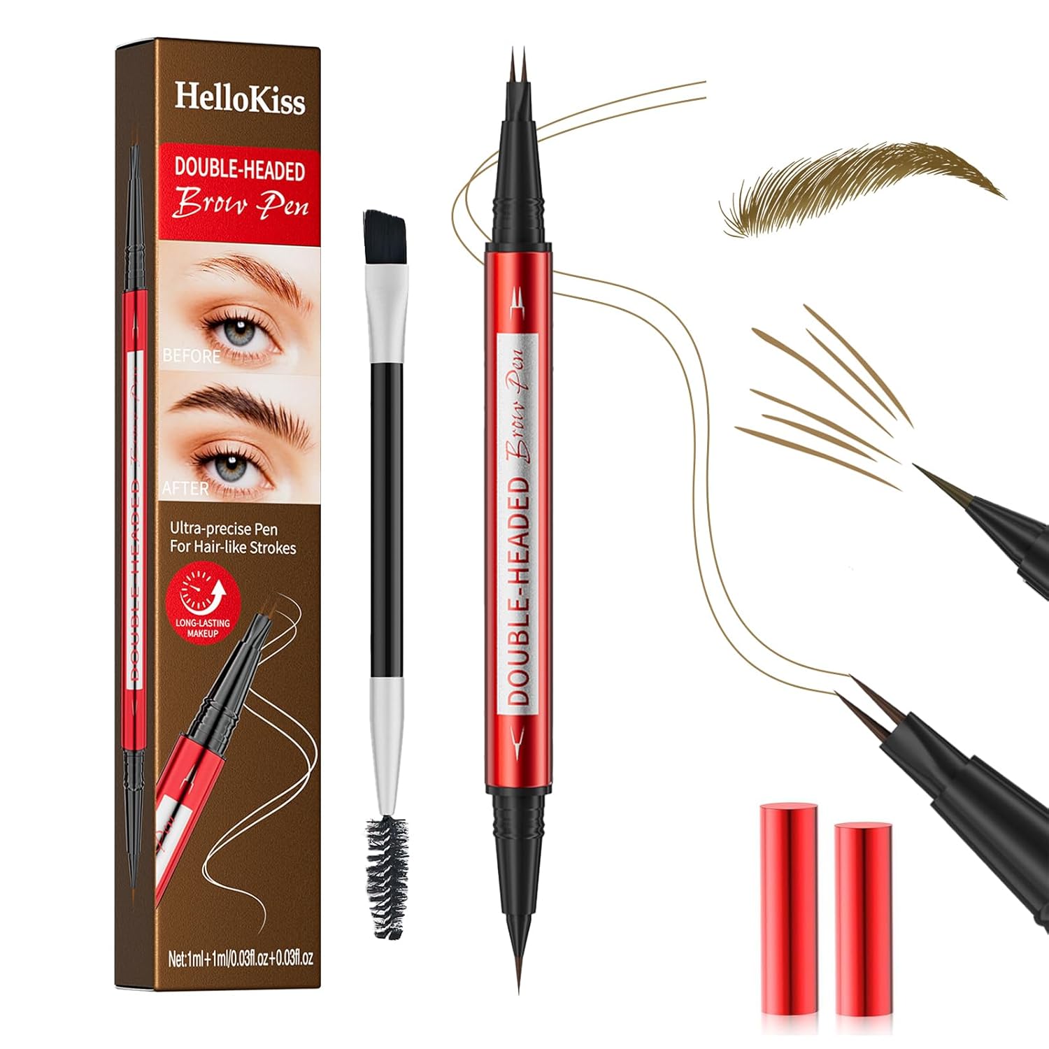 Eyebrow Pencil for Women – Microblading Eyebrow Pen with Dual-Ended Design featuring 2-Fork Tip & Fine Single Brush-Tip, Waterproof, Creates Natural Hair-Like Strokes, Long-Lasting Black Brown