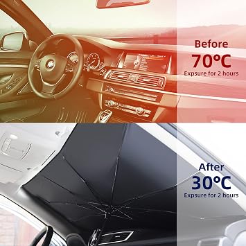 Katlanabilir Araba Ön Cam Şemsiyesi, Ön Pencereler için Araç Ön Cam Güneş Şemsiyesi, Çeşitli Araba Modellerinin Ön Camları için Uygun (Büyük)