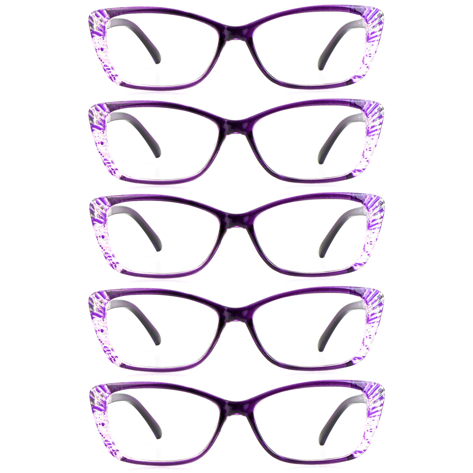 LifeArt 5 Pairs Reading Glasses, Blue Light Blocking Glasses, Computer Reading Glasses for Men and Women, Fashion Eyewear Frame (5 Purple, +3.25 Magnification)