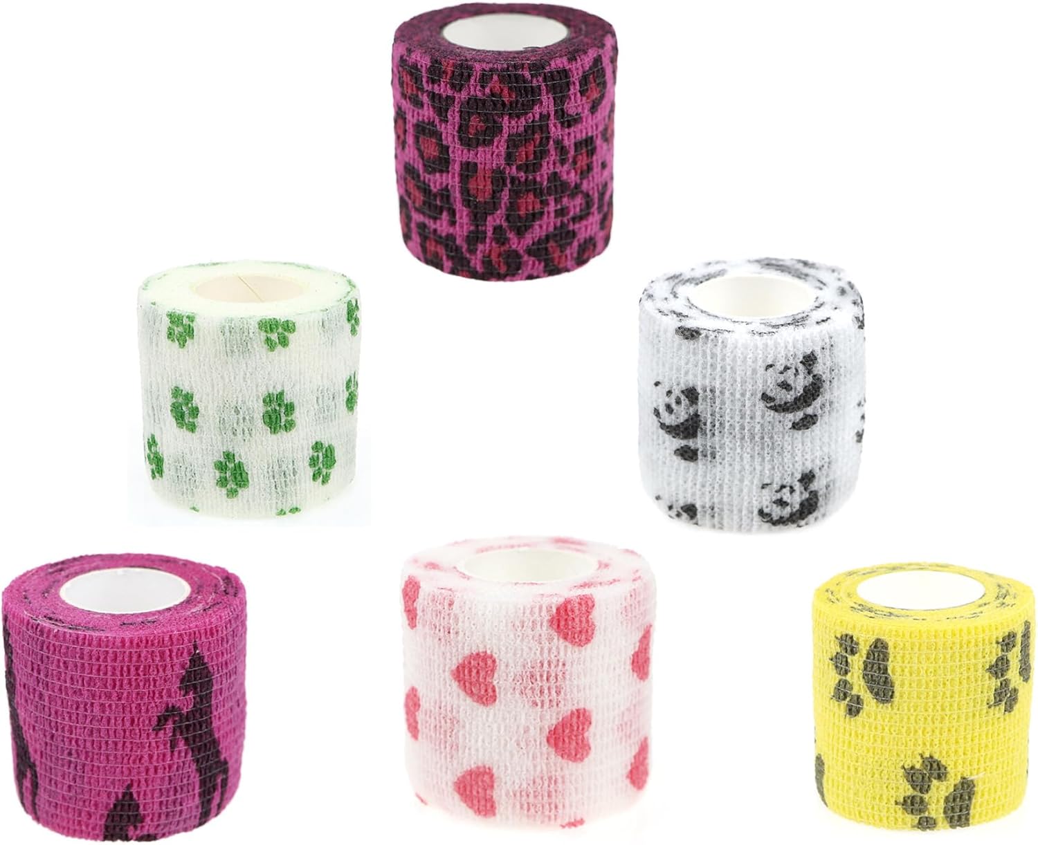 6 Rolls Vet Wrap Tape Bulk 1 Inch, Waterproof Self Adherent for Horses Dogs Cats Animals Pets(Love, Horse, Leopard Print, cat and so one) who was injure or Have Wounds (Cartoon)