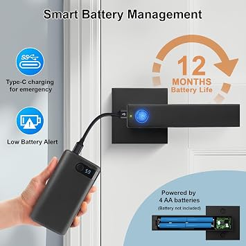 Smart Door Handle with Lock and 2 Privacy Door Handle Levers, Fingerprint Door Lock with APP Remote Control, Biometric Door Handle Fingerprint Door Knob Lever