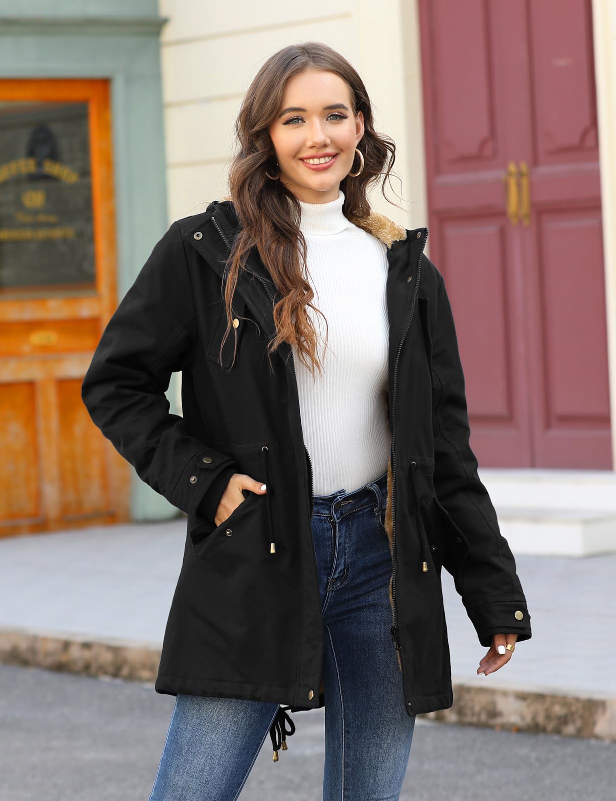 Vancavoo Cappotto Giubbotto Donna Parka Invernale Giacca Cappotti Imbottita Caldo Felpa con Cappuccio Media Lugghezza Giaccone Outdoor