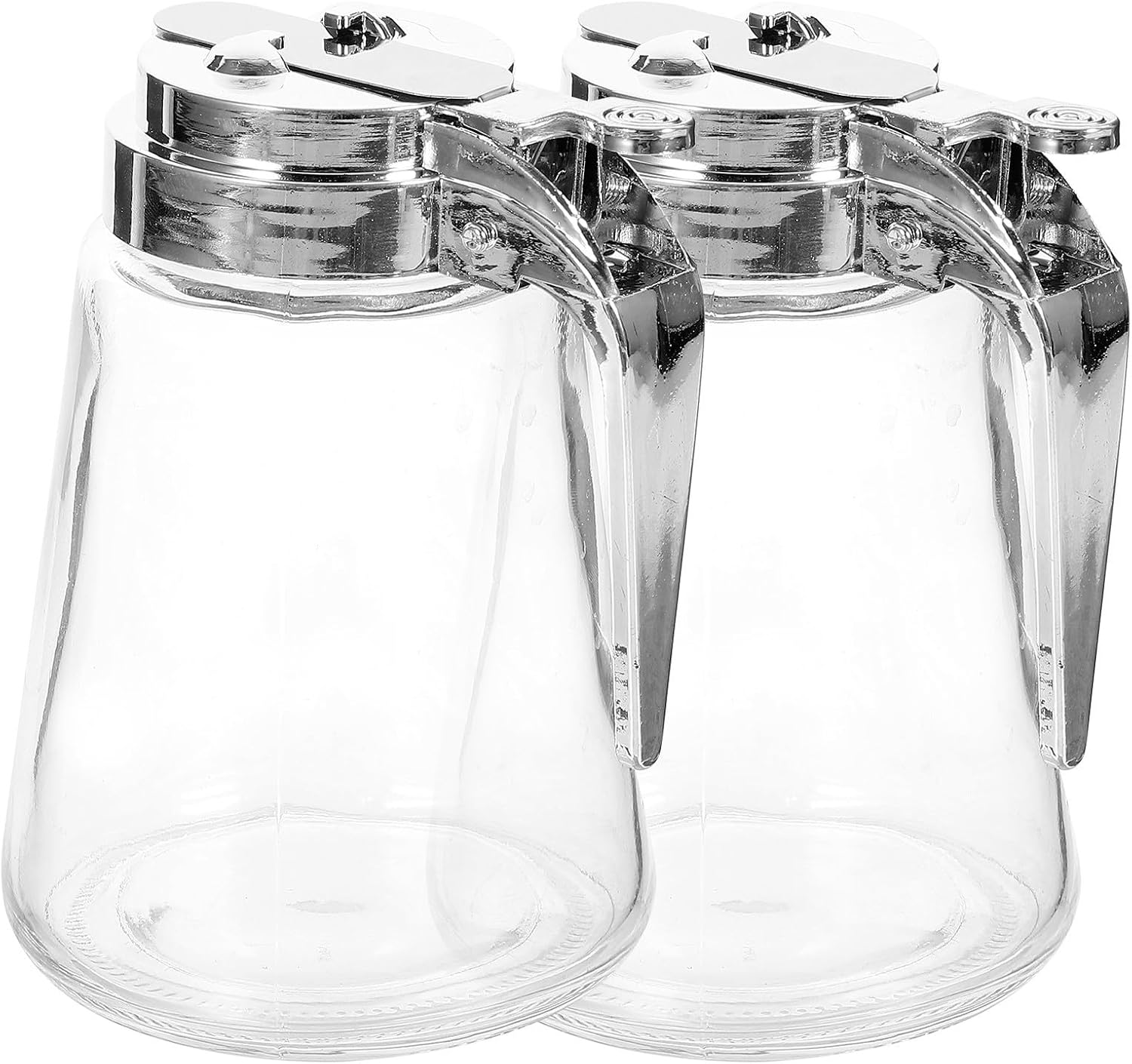TOYANDONA 2pcs Glass Syrup Dispensers and Creamer Container Set 300ml Each, Leak-proof and Mess-free with Abs Plastic and Stainless Steel Lid, for Coffee Bars and Dining Tables