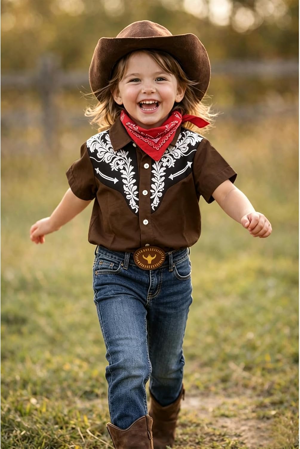 BOUTIKOME Toddler Boys Western Cowboy Shirts Button Down T-Shirt Floral Rodeo Summer Clothes Retro Country Short Sleeve Tee
