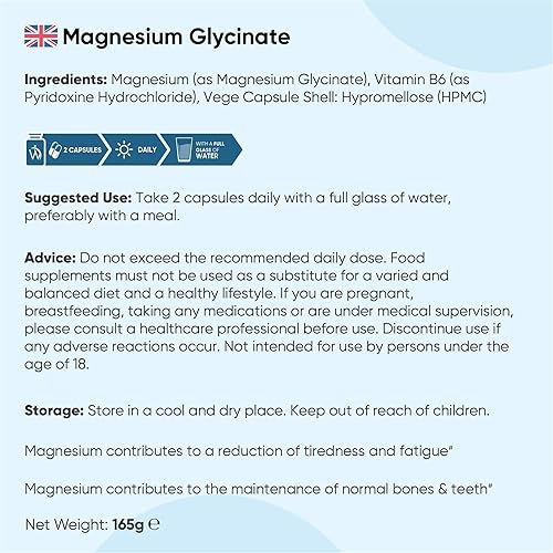 Miniatura 7 de WeightWorld Cápsulas de glicinato de magnesio de 200 mg - 180 cápsulas (3 meses) con vitamina B6 - Suplementos de glicinato de magnesio