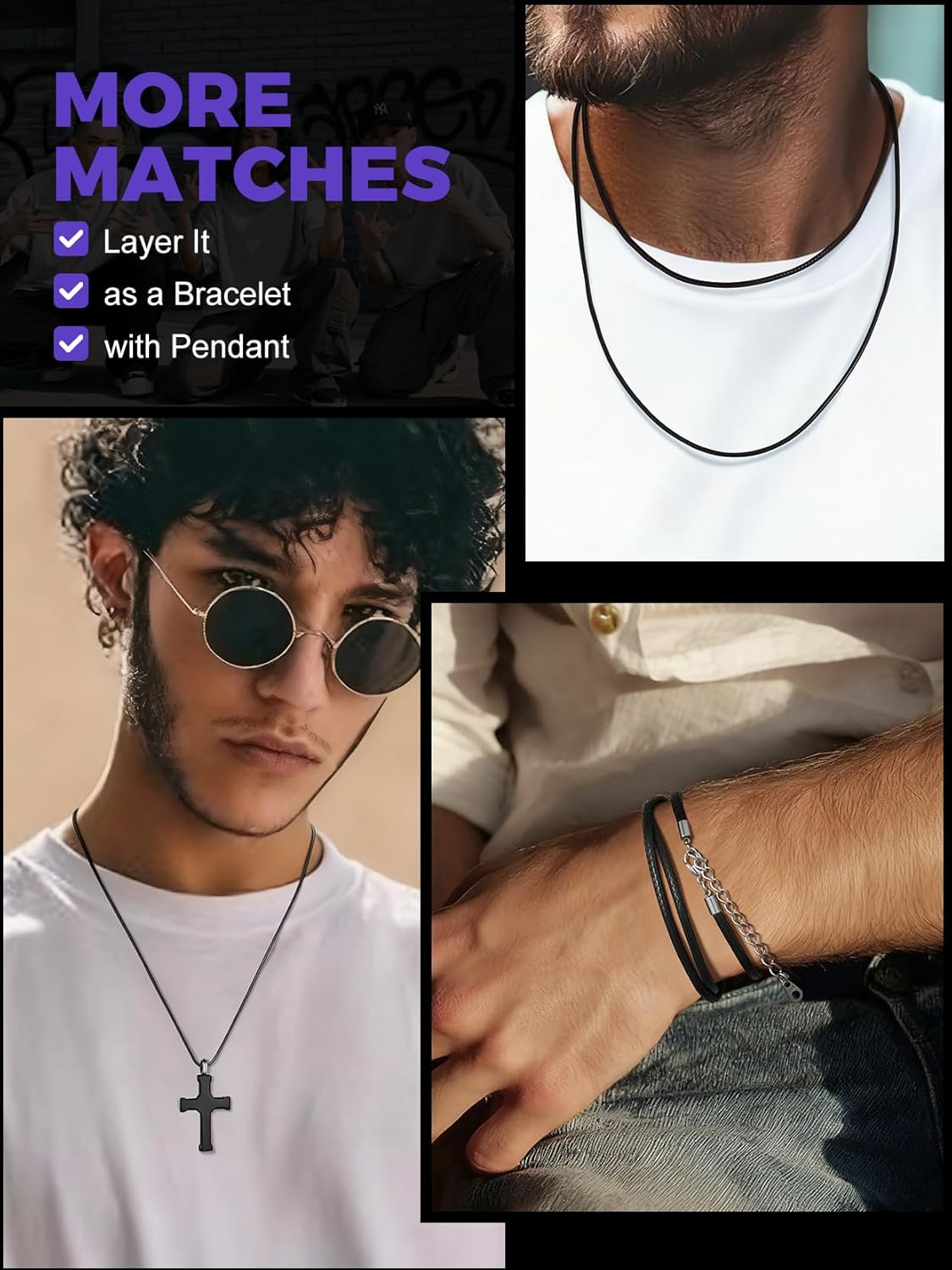 Richsteel Black Braided Leather 1.5/2/3MM Necklace Cord for Men with Stainless Steel Lobster Clasp & 2 Inch Extender, Waterproof Woven Wax Rope Chain for Pendant with Gift Box - Image 6