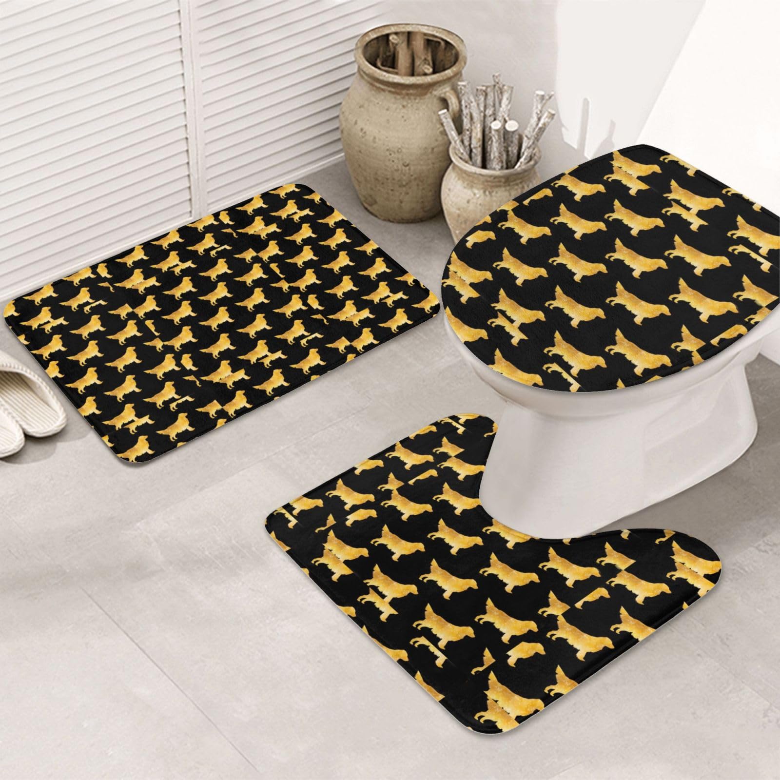 Tapis de sol de salle de bain lavables 3 pièces antidérapants Golden Retriever