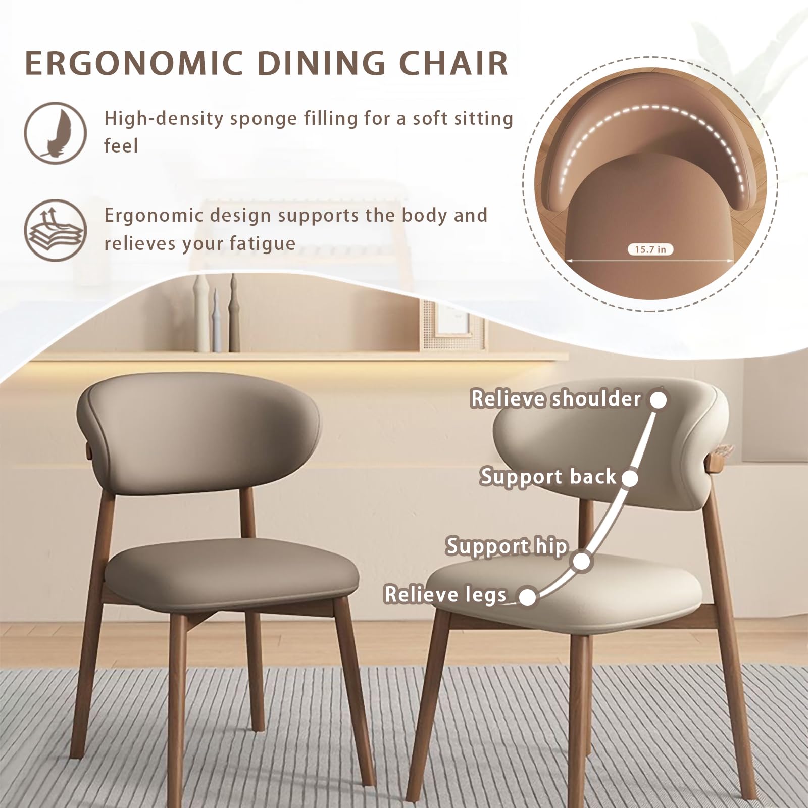 Set di 2 sedie da pranzo ergonomiche e moderne, con struttura in legno massello imbottita, ad alta capacità portante, ideali per casa, cucina, soggiorno, ufficio, mobili per rinnovamento