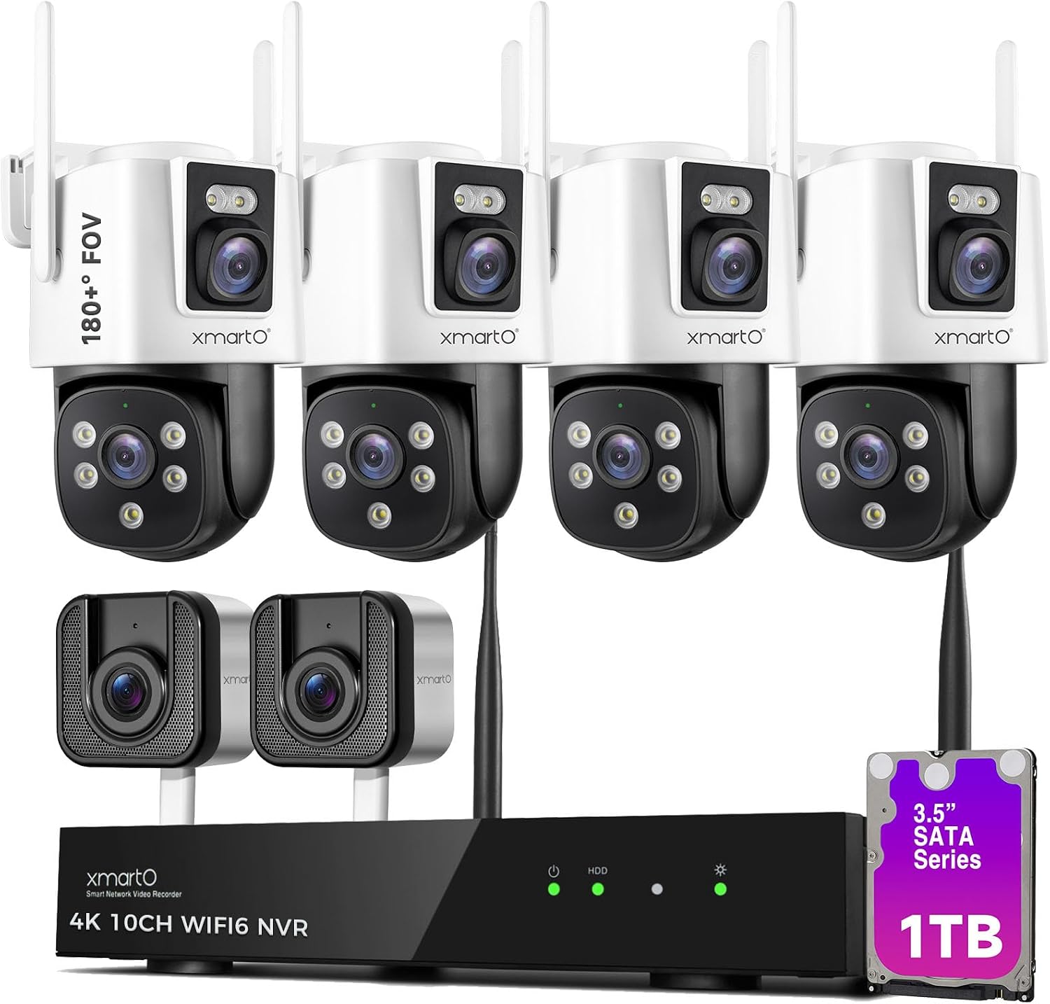 xmartO 10CH WiFi Security Camera Bundle, 4xDual Lens PTZ & 2X Window Cam