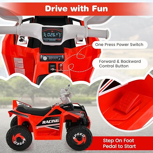 Miniatura 4 de HONEY JOY Cuatrimoto para niños, juguete eléctrico de 6 V alimentado por batería, vehículo eléctrico para niños, adelanteatrás, pedal de pie, auto