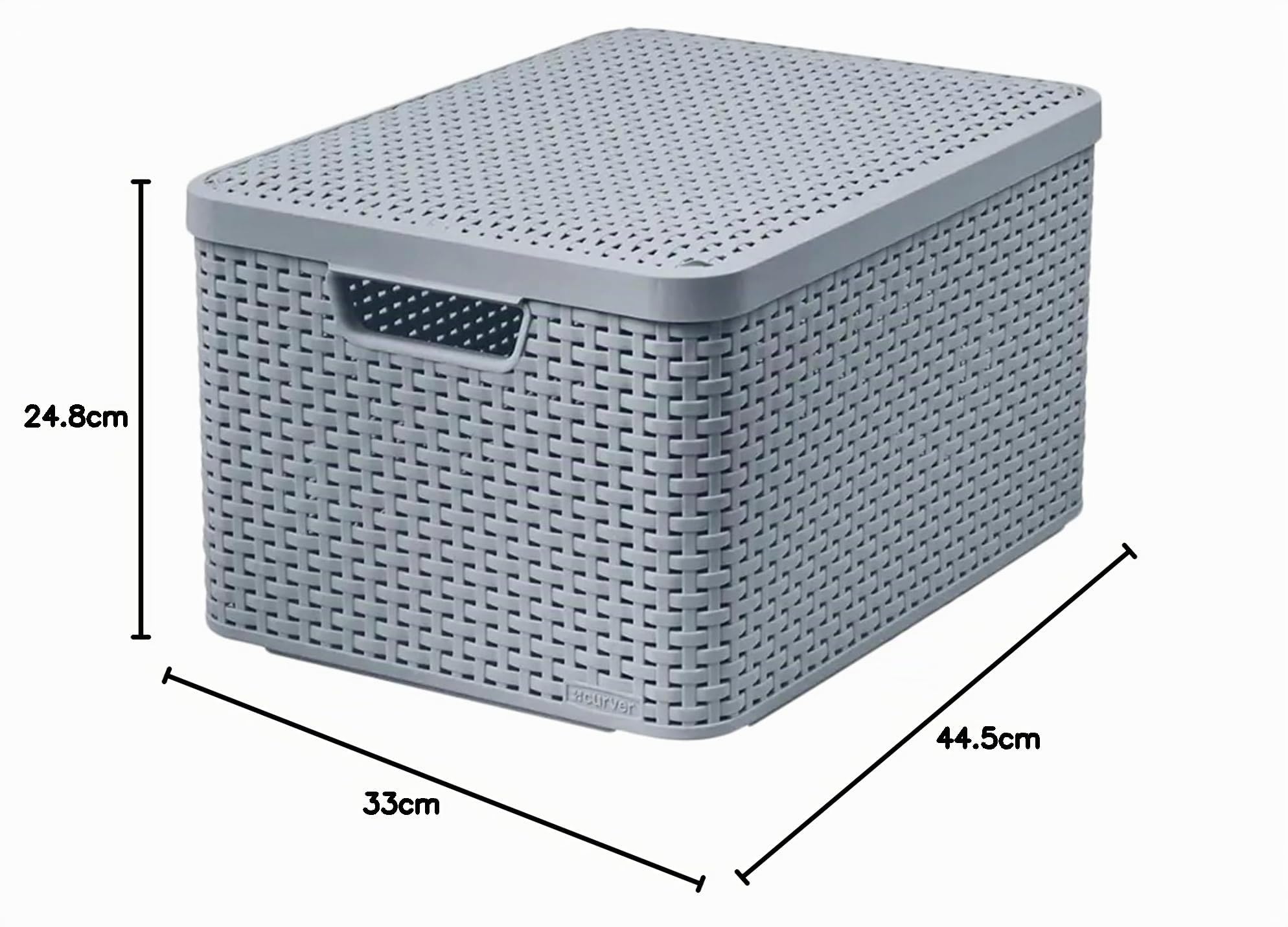 Curver Caja de almacenamiento de ratán con tapa, cesta de almacenamiento, plástico, hecha de material reciclado en al menos un 70% (gris claro, L: 44,5 x 33 x 24,8 cm)