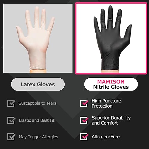 Miniatura 6 de MAMISON Black Nitrile Disposable Gloves, Powder-Free, Latex-Free, 4 Mil, 100 Count, Food Safe, BBQ, Kitchen, Cooking