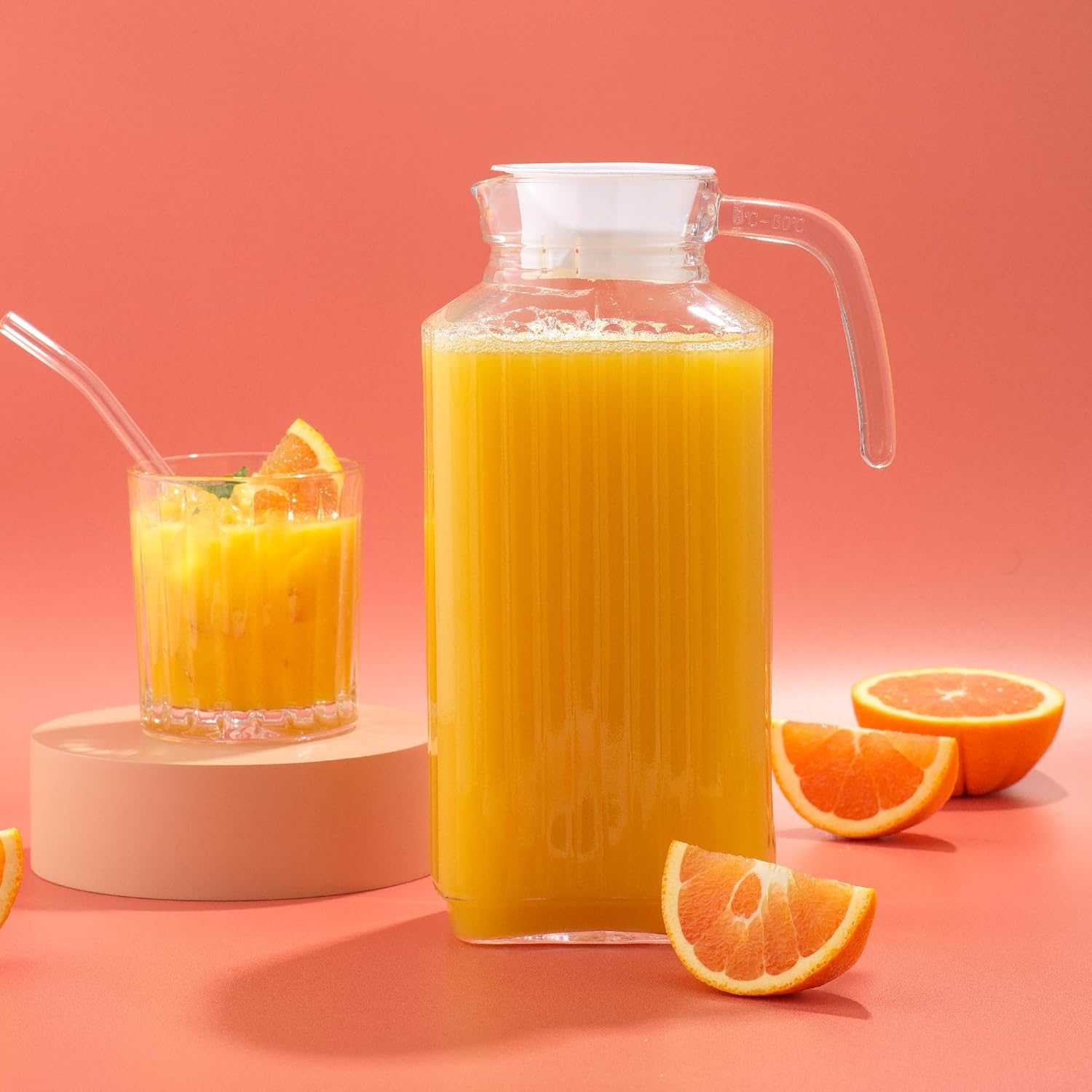 JoyJolt 60oz Glass Pitcher with Lid (2 Lids) - Beverage Serveware and Storage Container for Cold Drinks and Liquids. Juice Container, Water Jug, Fridge Pitcher for Iced Tea or Milk - Image 7