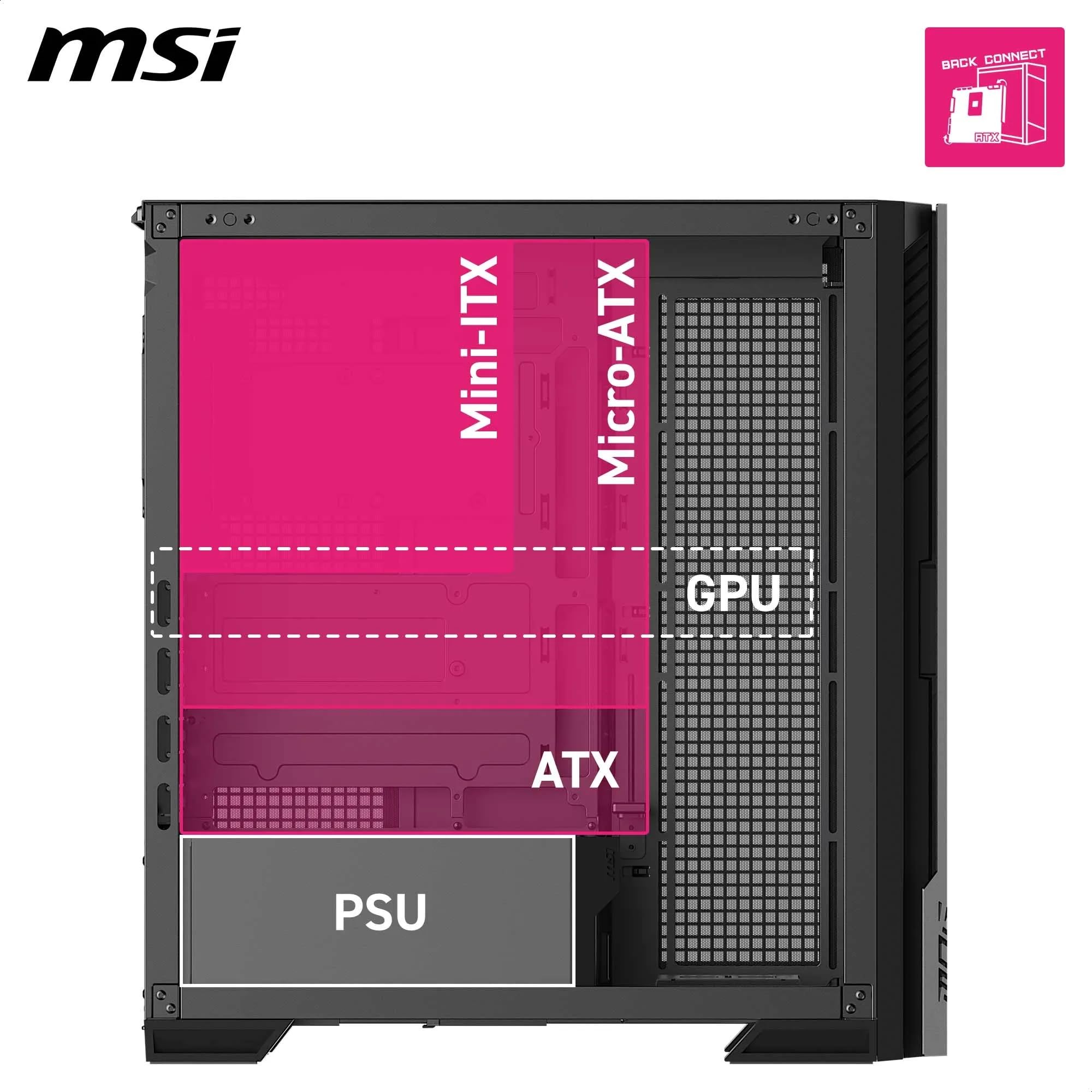 MSI MPG Velox 300R PZ – Torre Gaming ATX con Panel Mesh, Alto Flujo de Aire, Ventiladores ARGB, USB-C, Soporte GPU Vertical, Cristal Templado – Chasis Premium para PC Gaming
