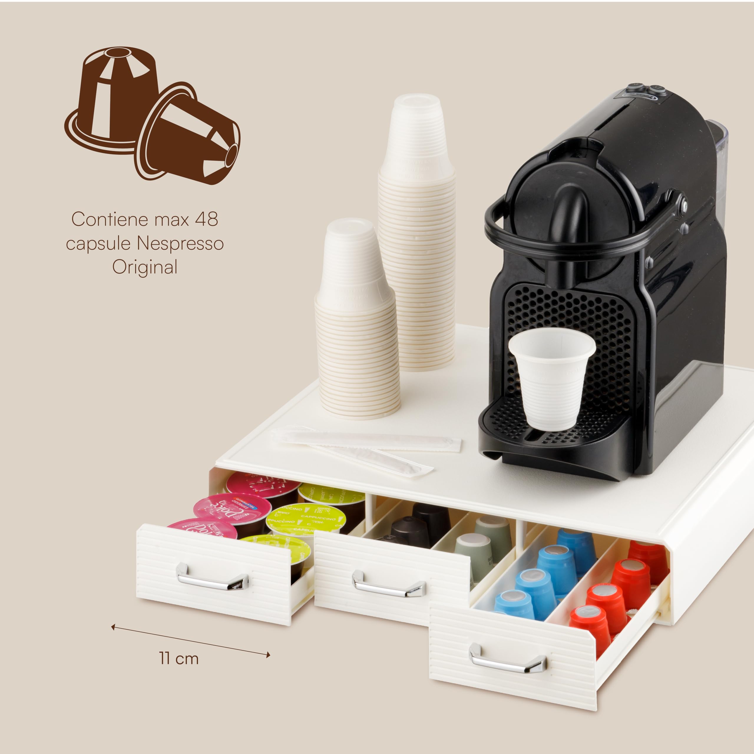 Organizzatore Caffè Baroni Home | Porta Capsule Da 55 | 11 Scomparti Con Cassettiera | Design Moderno In Acrilico Nero - Foto 13