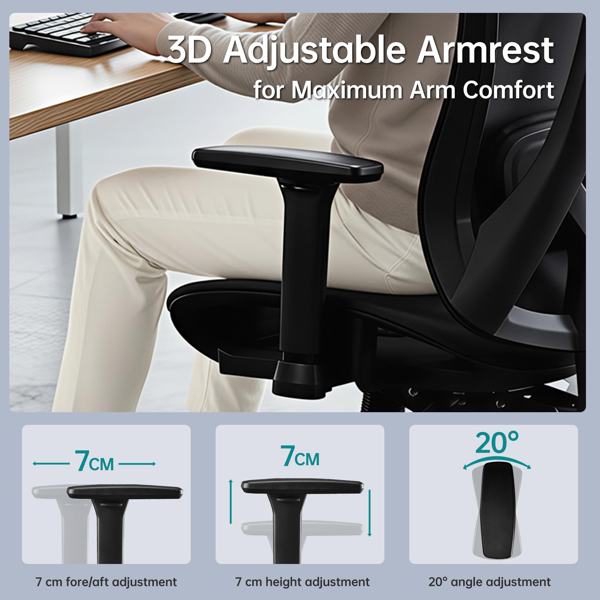 STOOLINK Sedia Ufficio Ergonomica con Supporto Lombare 3D e Braccioli 3D Regolabili, Sedia Scrivania Computer Girevole con Ruote in Rete di Carbonio con Poggiatesta Regolabile per Ufficio e Casa