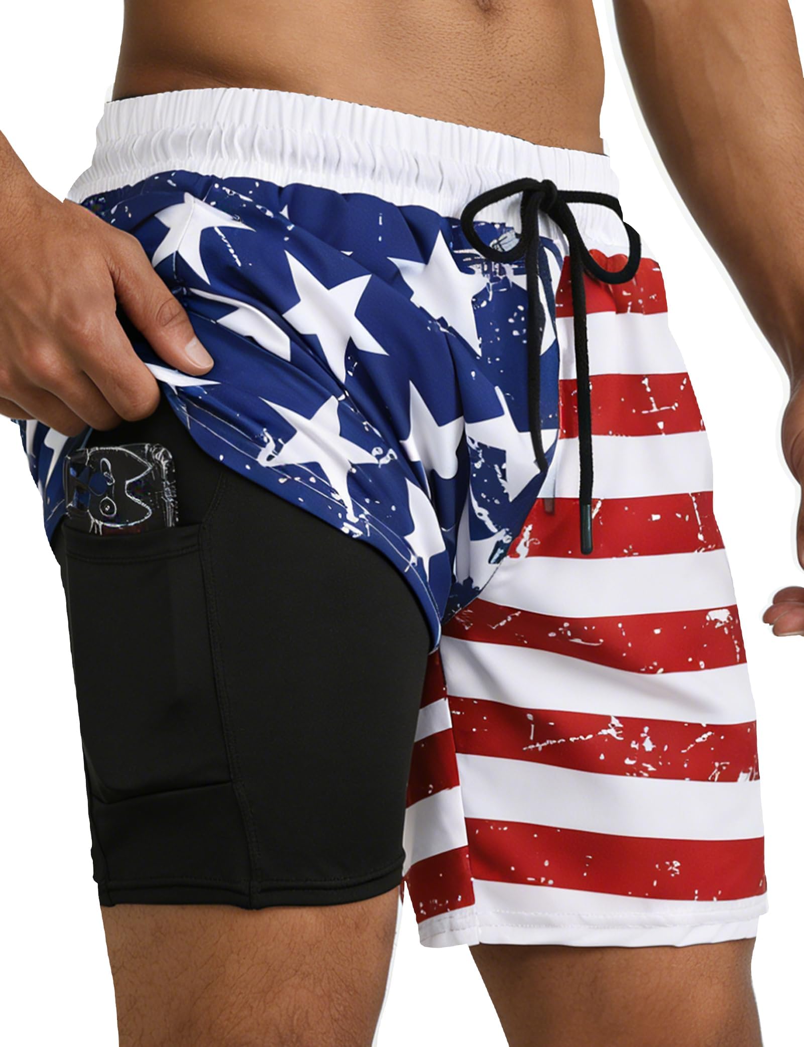 2 in 1 Men Swim Trunks with Compression Liner 5" Quick Dry Swim Board Shorts Men Swimsuit Bathing Suit Beach Shorts