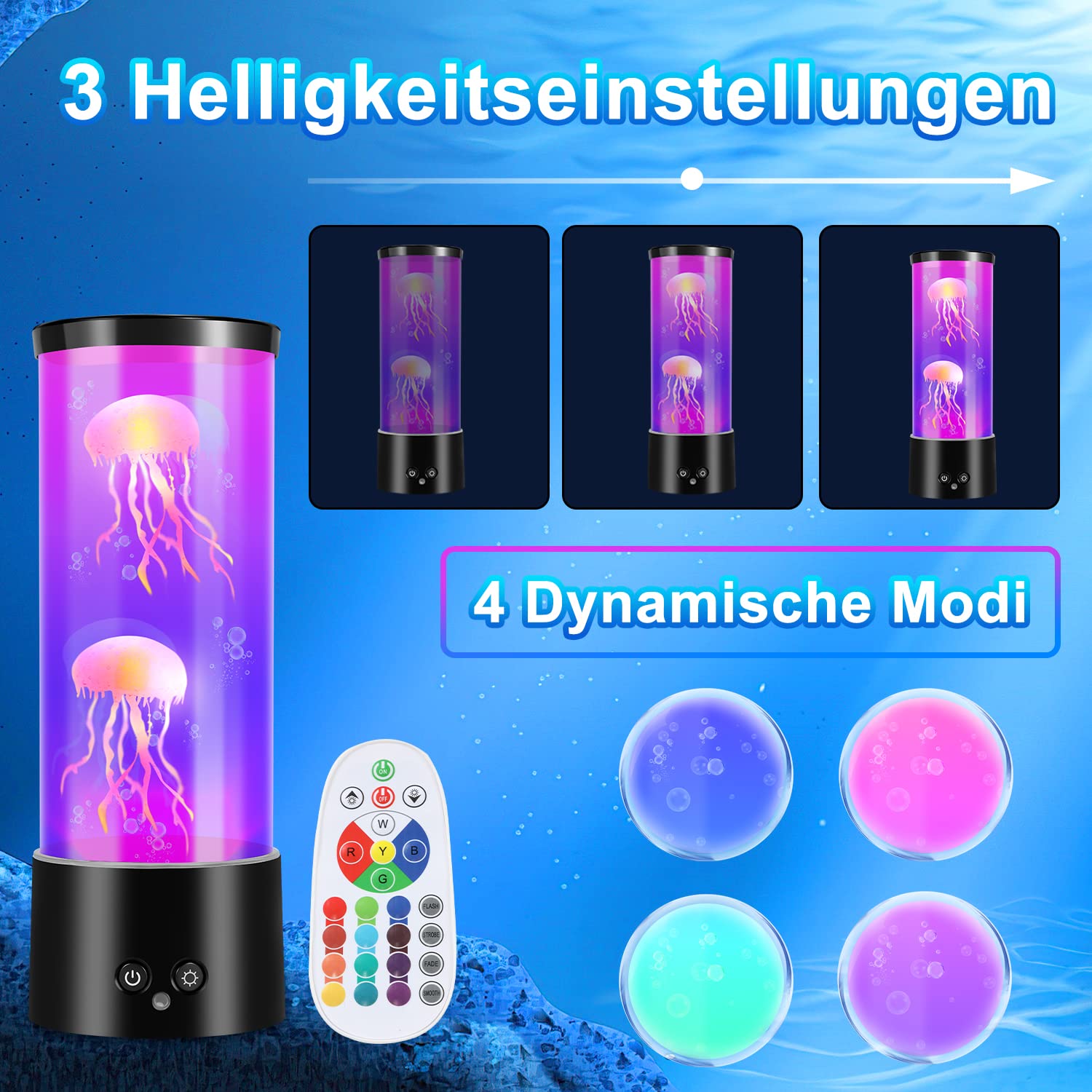 Herrselsam Lampa Jellyfish Jellyfish lampa lawowa RGB, 12 kolorów światła i 4 tryby świecenia, do domu, biura, pokoju, na biurko, lampka nocna dla dzieci, przyjaciół, ukochanych, prezent urodzinowy