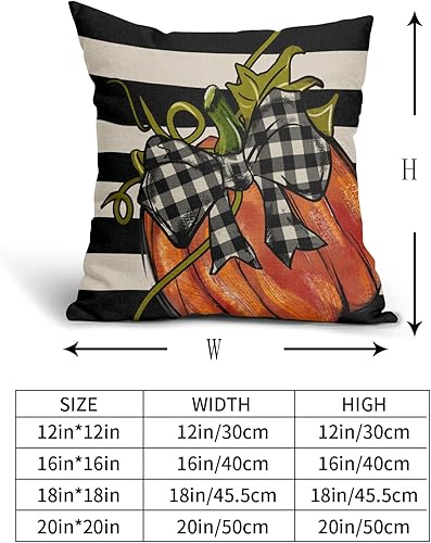 Miniatura 5 de Juego de 2 fundas de almohada de otoño de 18 x 18 pulgadas, color naranja de Acción de Gracias, para exteriores, otoño, negro y blanco, a rayas,