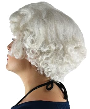 Deluxe British Queen Elizabeth White Curly Royal Old Lady Costume Wig
