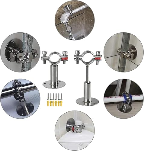 Miniatura 3 de Homend Soporte de tubo de acero inoxidable, abrazadera de soporte de tubo ajustable para tubo de 0.984 in de diámetro (34 pulgadas), juego de 2