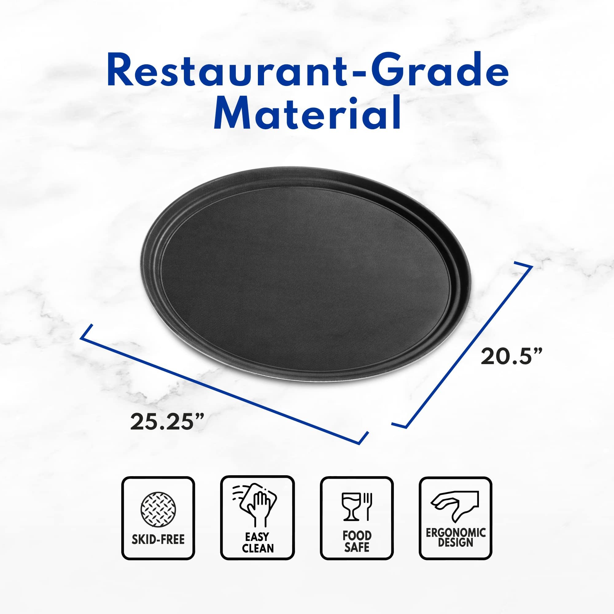 New Star Foodservice 25576 Non-Slip Tray, Plastic, Rubber Lined, Oval, 24 x 29 inch, Black