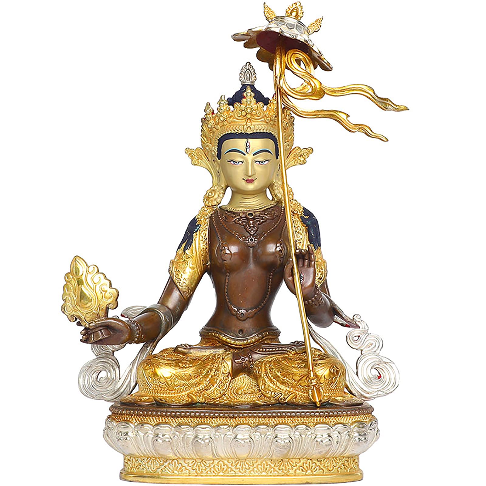 DHTOMCBig White Umbrella Covered Buddha Statue,Pure Copper Tantric Home Worship,Buddhist Temple Supplies Buddha Statue Ornaments,13.5cm*9.5cm*24.5cm