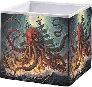 Ocean Boat Octopus Open Storage Bins Cube Foldable Storage Baskets Home Clothes Basket Bin Shelf Organizer with Handles