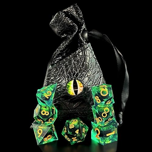Miniatura 6 de HAOMEJA DND - Juego de dados de resina con núcleo líquido de ojo de dragón con bolsa de regalo, juego de dados de bordes afilados, 7 piezas