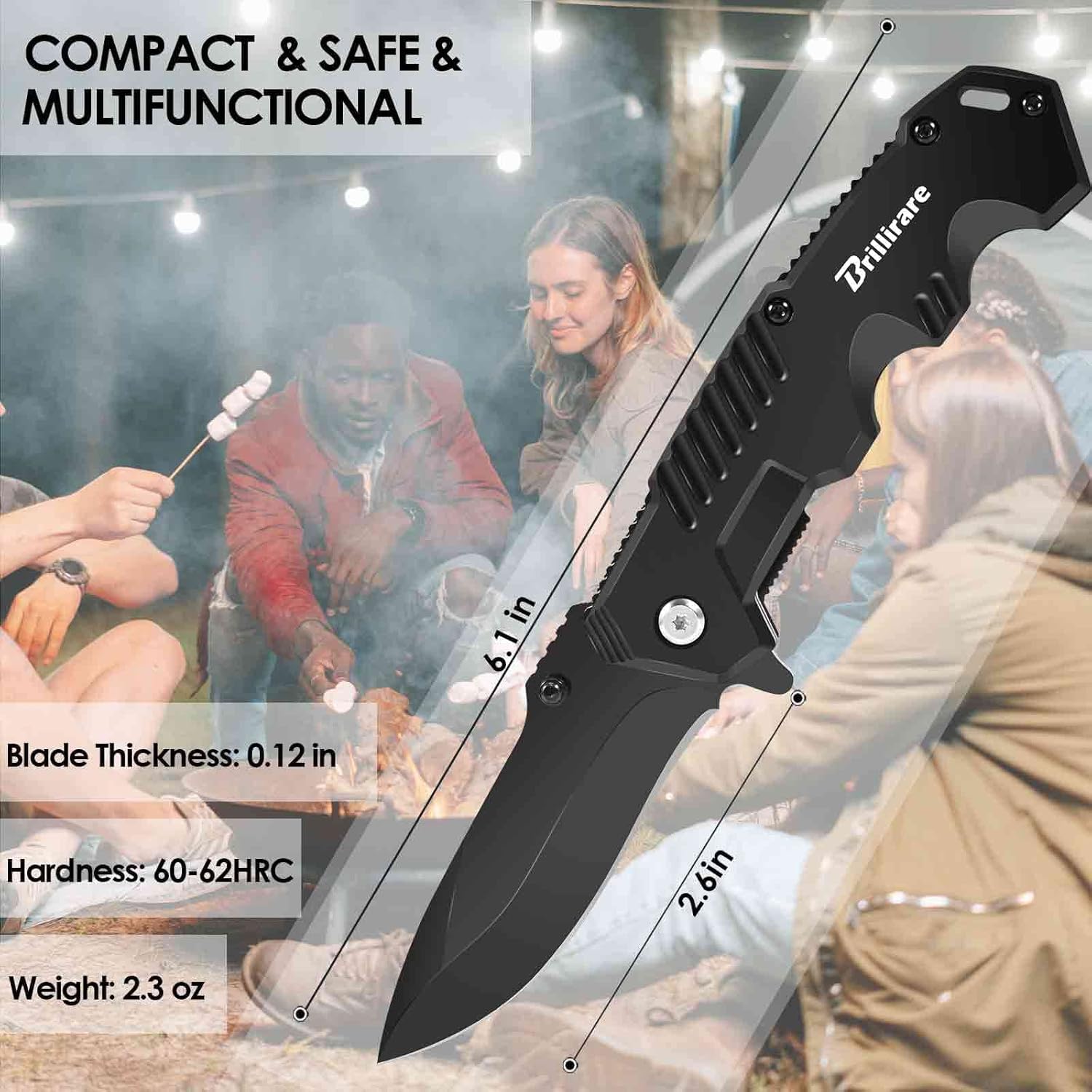 Coltello da tasca pieghevole, lama 2,6 pollici: piccolo coltello di sopravvivenza con clip, serratura a pulsante e rompivetro, ideale per caccia, camping ed escursioni