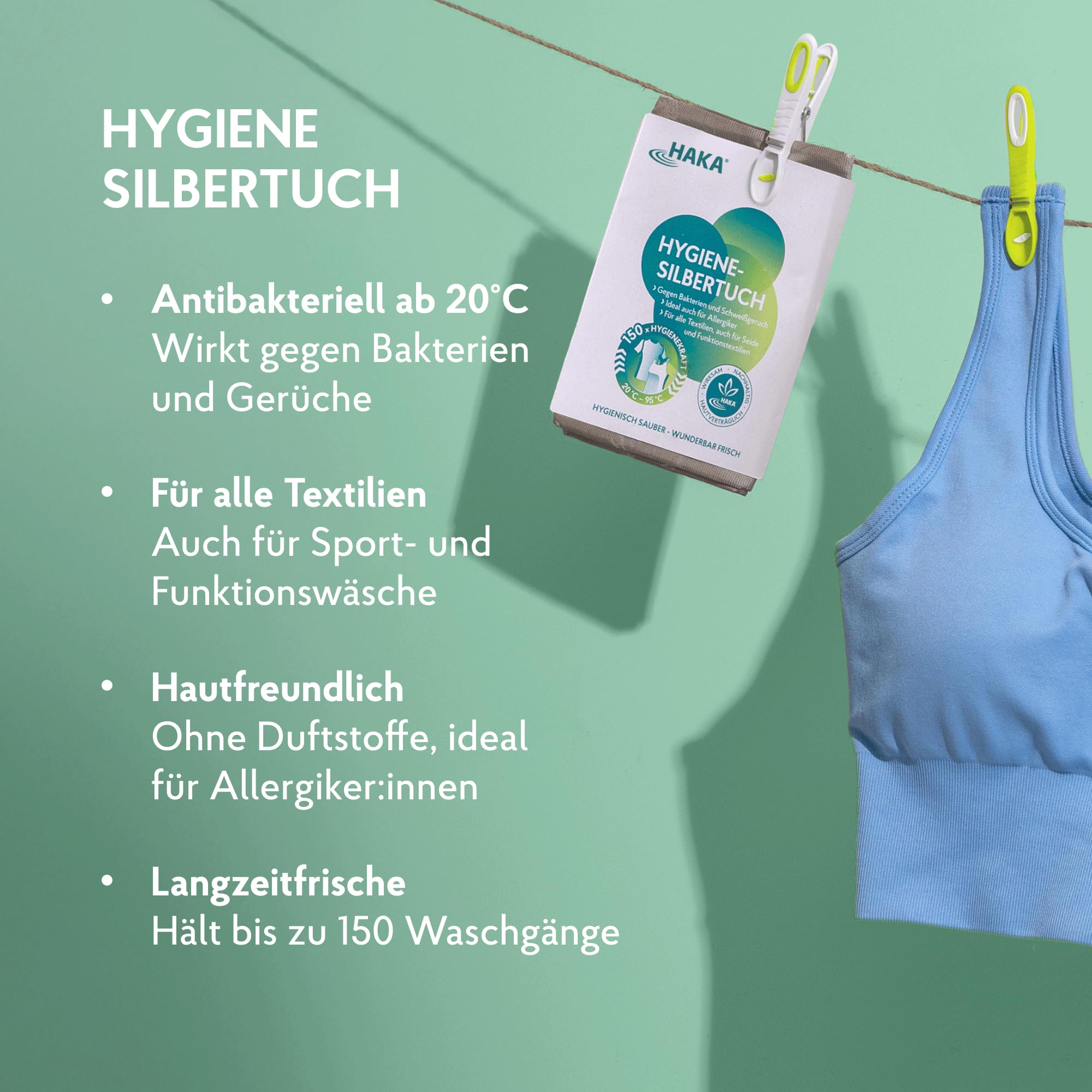 HAKA Hygiene Silbertuch, 1 Stück (150 Waschladungen), antibakteriell, für frische Wäsche, neutralisiert Gerüche, wirkt ab 20 °C, Allergiker geeignet, wiederverwendbar, für Waschmaschine
