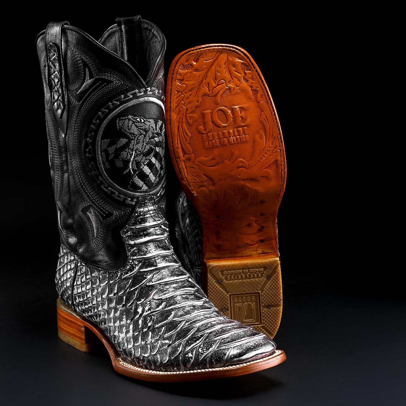 Joe Boots Python Leather Print Men's Western Boot: Square Toe Cowboy, Rodeo Boots