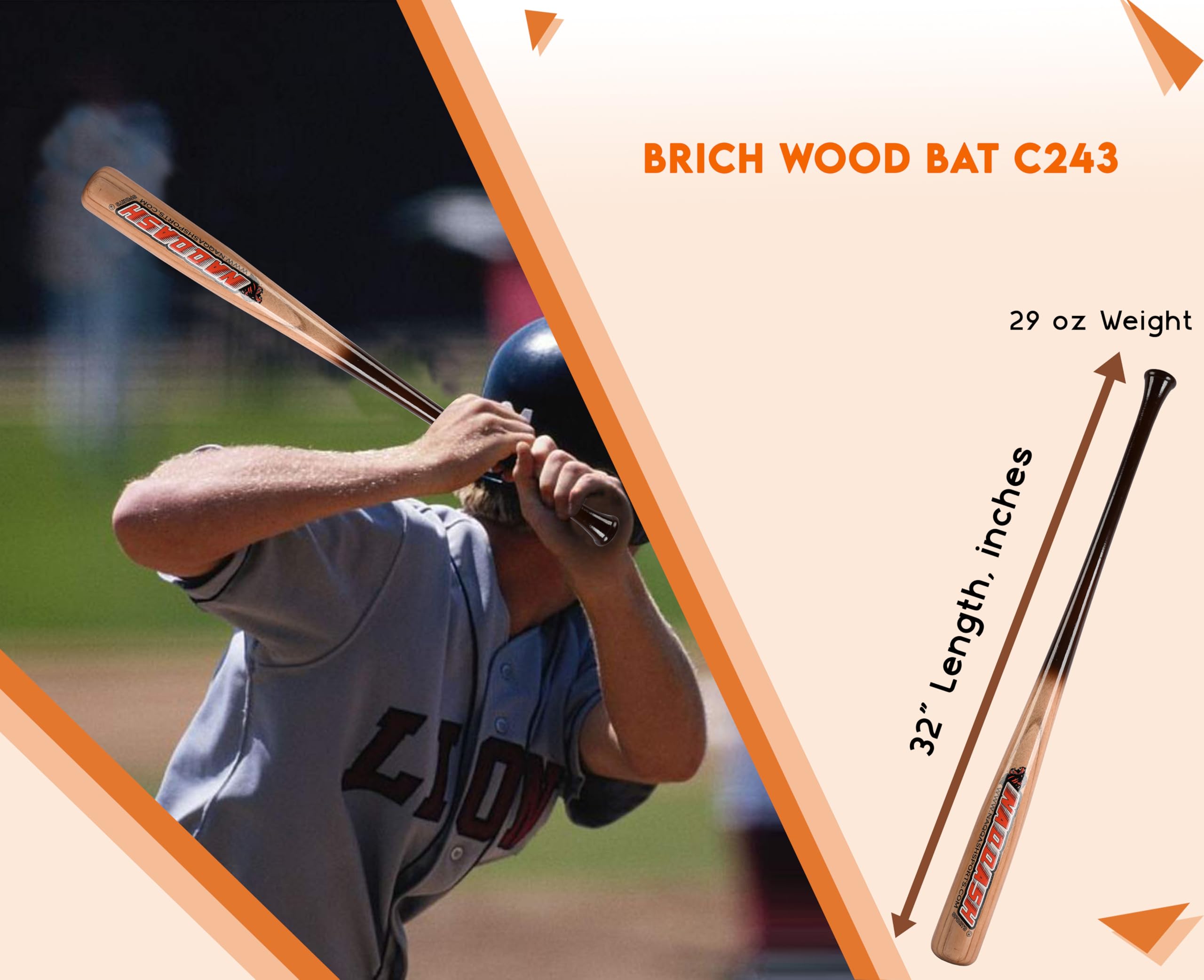 Mazza da baseball in legno di betulla da 82 pollici 243 per giocatori professionisti, gioventù-adulti, 822 g Naqqash Sports