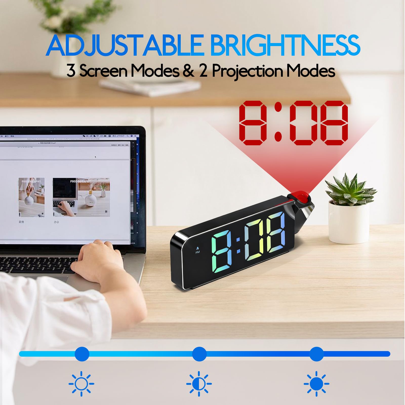 Sveglia con Proiettore Soffitto, Sveglia Digitale da Comodino proiettore girevole a 180°, con Temperatura, Snooze, Luminosità Regolabile, Orologio con Proiezione Ora Soffitto per Camera da Letto