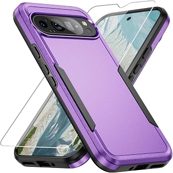 for Pixel 9 Pro XL Case,with Screen Protector,[Military Grade Drop Tested] Heavy-Duty Tough Rugged Shockproof Protective Case for Google Pixel 9 Pro XL, Purple