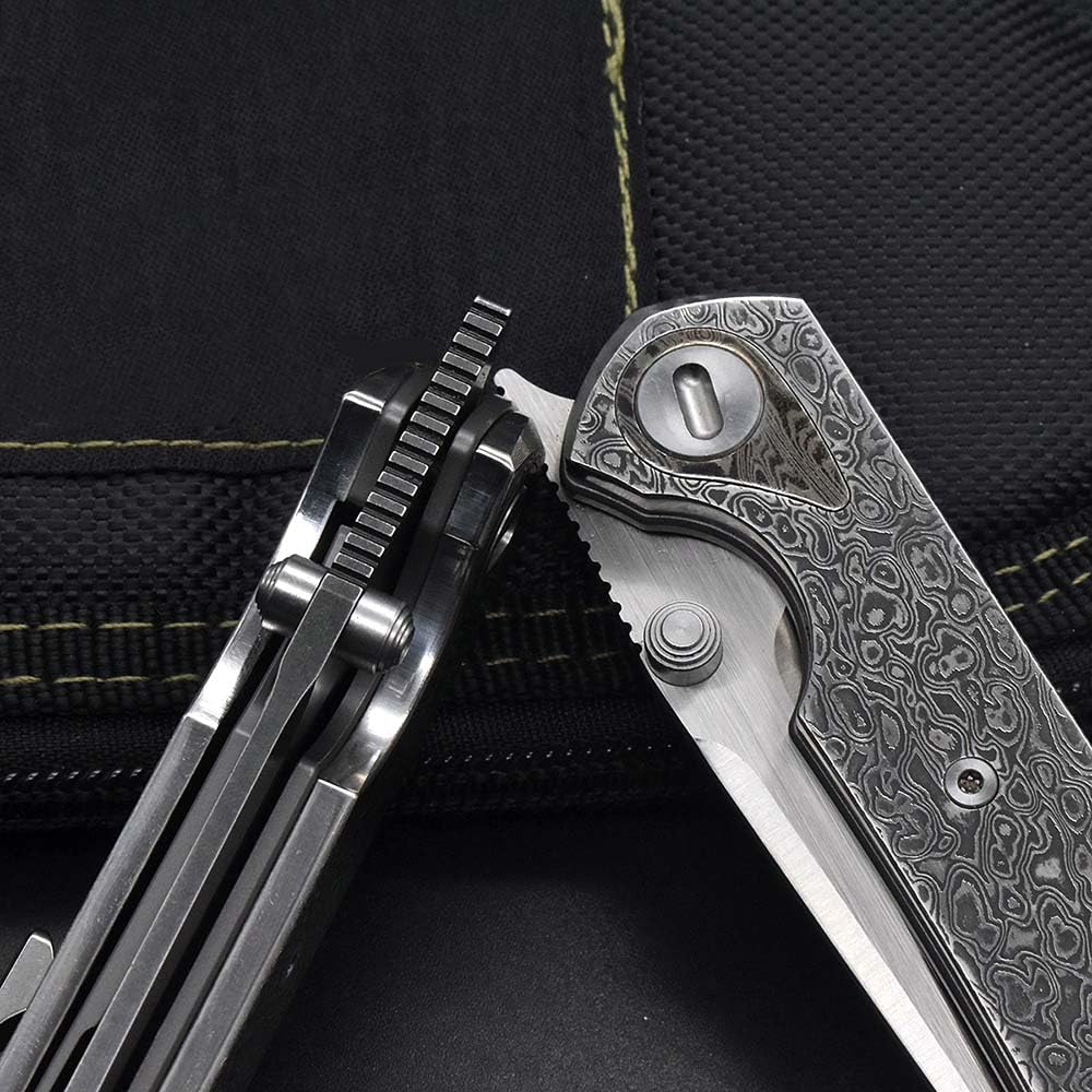 Klappmesser 7.5" Damast taschenmesser edelstahl vg10 flach & damaststahl damaszener, edc messer scharfe einhandmesser, Damaskus stahl messer griffe Geschmiedet, Outdoor klein messer mit clip Scheide
