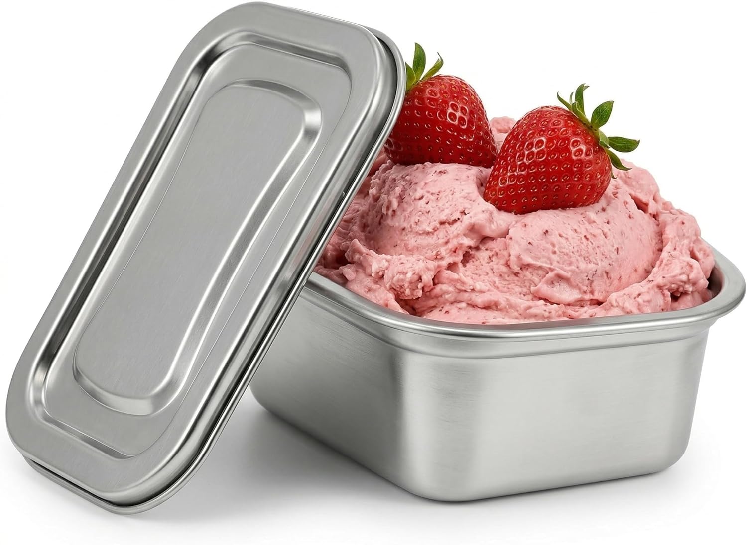 Hemoton Reusable Ice Cream Storage Containers with Lids Stainless Steel Food Keeper Freezer Box Insulated Ice Cream Tub for Refrigerator Home Made Ice Cream, 0.76 Quart Airtight Box for Frozen Yogurt