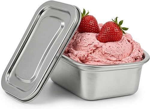 Hemoton Recipientes de almacenamiento de helado reutilizables con tapas, caja de acero inoxidable para congelador, tina de helado aislada para