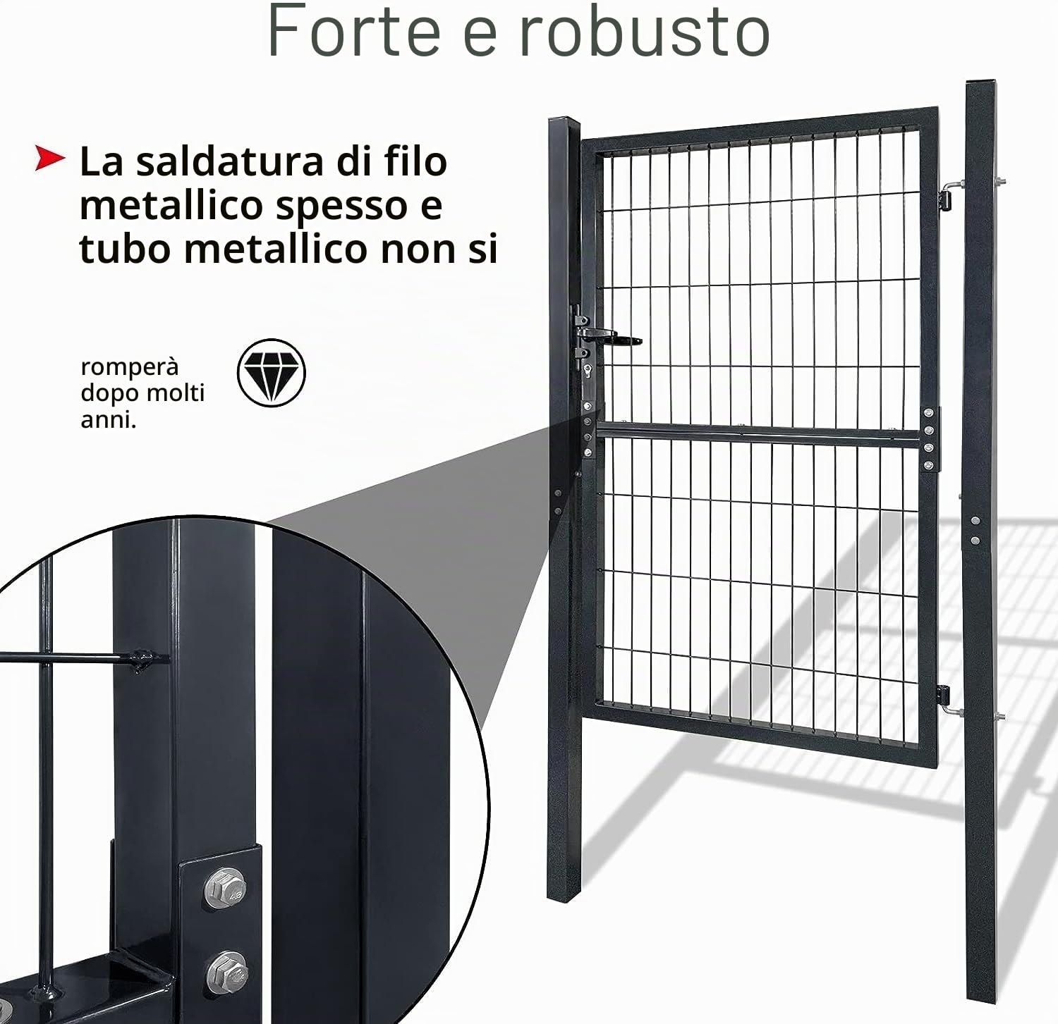 NAIZY - Cancello da giardino in metallo robusto, cancelletto per giardino durevole, Zauntor zincato, singolo cancello a rete ondulata, Zauntür antracite, incluso montante con maniglie in plastica e