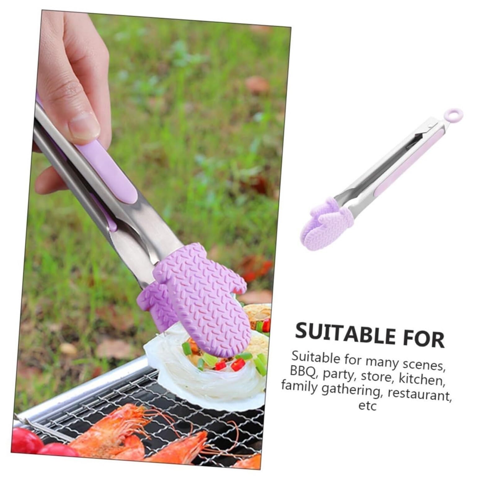 Szczypce Kuchenne Szczypce Do Grillowania Naczynia Z Silikonowymi Szczypcami Do Przerzucania Kiełbasy Łopatka Do Gotowania Szczypce Do Grilla(Purple,33cm)