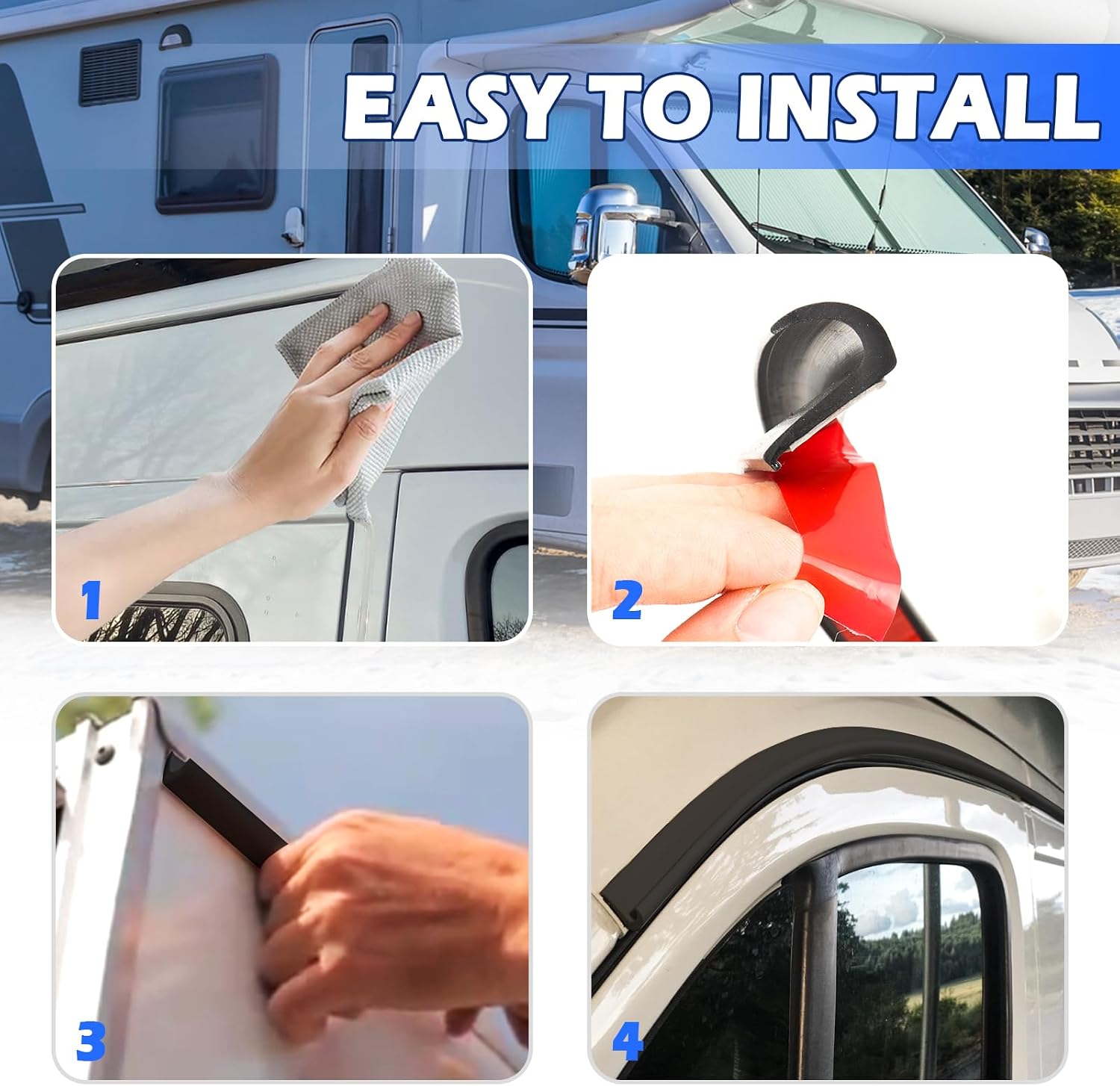 26.25Ft RV Rain Gutter Diverter with J-Shape Drip Guide Rail, Self-Adhesive Gutter for Roof Reducing Waterlogging, Universal Trim Molding Fit Car Truck RV Accessories