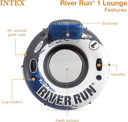 Miniatura 4 de Intex River Run - Balsa flotante inflable para 1 persona con respaldo, portavasos y parte inferior de malla para lago, piscina, río y océano,