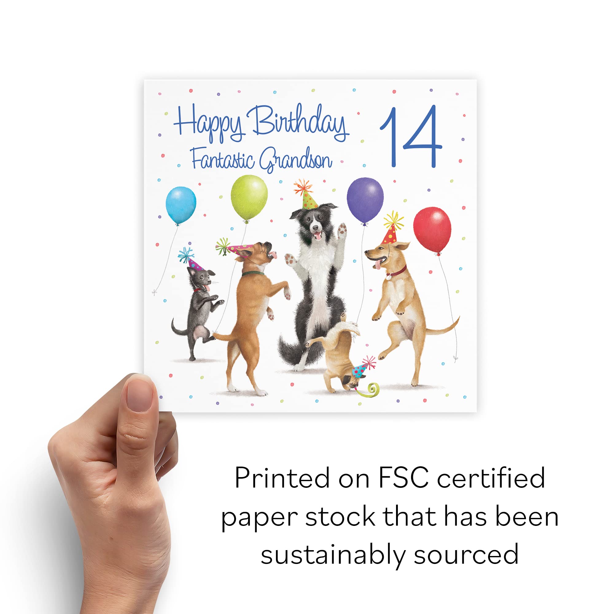 Hunts England - 14th Grandson Birthday Card - Dancing Dogs - Fantastic Grandson - Age 14 - Funny Boy's 14th Birthday Card - Milo's Gallery - Age Fourteen — view 6