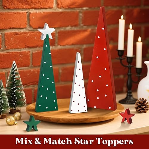 Miniatura 7 de Decoraciones navideñas para interiores  Árbol de Navidad de mesa de madera con adornos de estrellas, decoraciones festivas para repisa, chimenea,